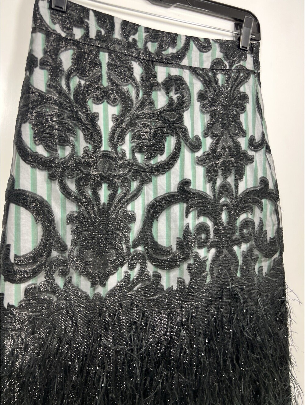 Ganni Striped Feather Pencil Skirt Women Sz 36 Lace Gothic Mid Length - Picture 4 of 9